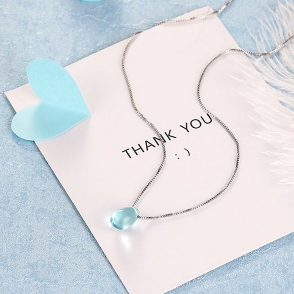 NEW 925 Sterling Silver Crystal Waterdrop Necklace - Picture 7 of 8